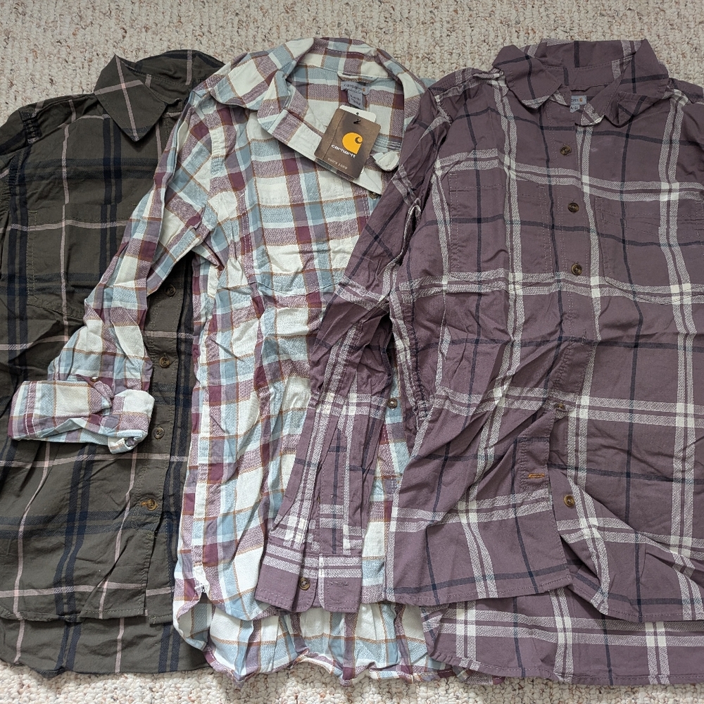 Carhartt Women’s Multi-Plaid Button-Down Shirt — Purple, Blue, Army Green Mix